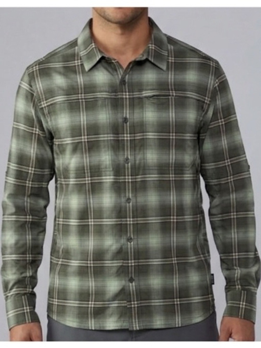 REI Co-op Sahara Tech Long-Sleeve Shirt - Men's Green Plaid, size L